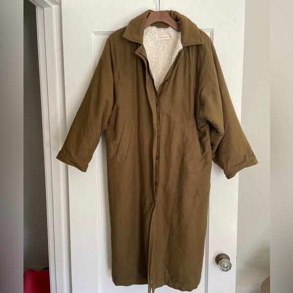EUC! Micaela Greg Linen Cotton Sherpa Lined Trench in Fir - Picture 4 of 14